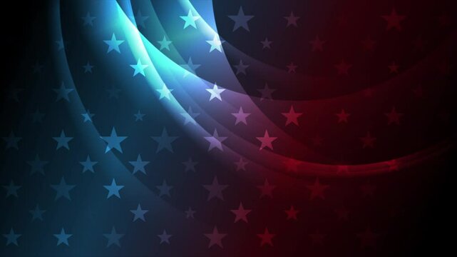 Blue red glowing USA flag colors abstract wavy background. Seamless looping motion design. Video animation Ultra HD 4K 3840x2160