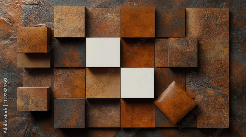 Poster A brown and white checkered pattern is made up of square blocks