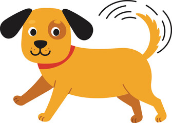 Happy playful dog with wagging tail in flat vector art style vector illustration