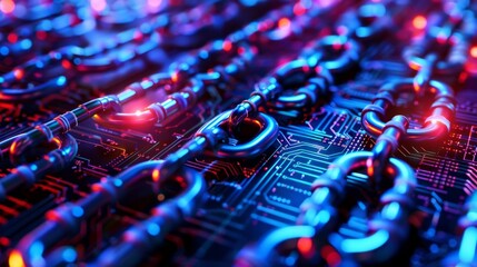 Fototapeta premium A digital speedway for crypto exchanges where coins dash through a maze of nodes and servers.