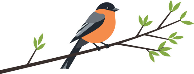 Bird perched on branch with vibrant colors in flat design vector illustration