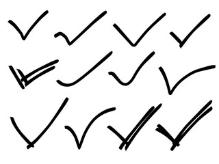 handwriting check mark set. hand-drawn check mark sign.