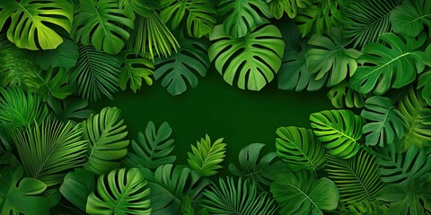 Lush Green Tropical Foliage Frame Background
