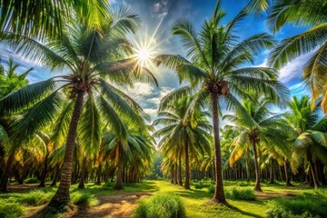 Obraz premium Lush Colombian Landscape with Chontaduro Palm Trees and Vibrant Green Foliage