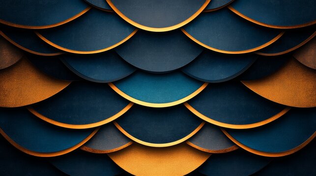 Abstract image featuring overlapping semicircles in shades of deep blue and golden orange.  A visually striking texture and design.