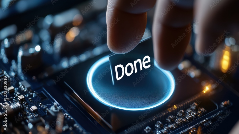 Aufkleber a person is touching a button that says done on it