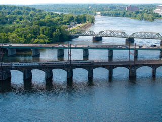 train on the move over a river