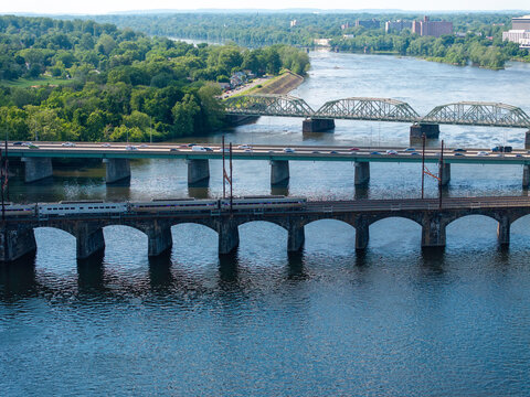 train on the move over a river