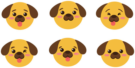 Fototapeta premium Dog face expressions in playful flat design style vector art