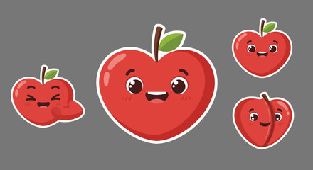 Happy heart shaped apples displaying emotions in minimal flat vector art