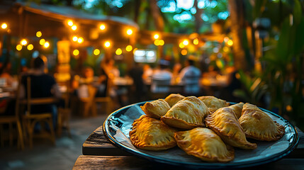 Fototapeta premium Delicious patties served on a plate with a beautiful restaurant background