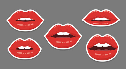 Red lips in various expressions and styles in flat vector art
