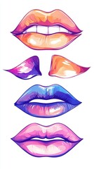 Obraz premium Vibrant lipstick shades in various colors. A collection of digitally painted lips.