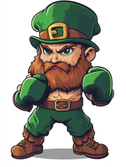 Irish Leprechaun Boxer: Whimsical St. Patrick's Day Cartoon Character in Fighting Pose