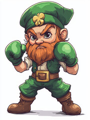 Whimsical Irish Leprechaun Boxer Cartoon Illustration