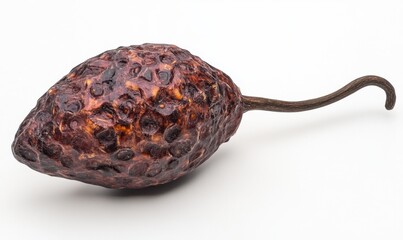 Obraz premium A close-up view of a textured, dried fruit resembling an acorn, isolated on a white background, showcasing its unique surface details and natural imperfections