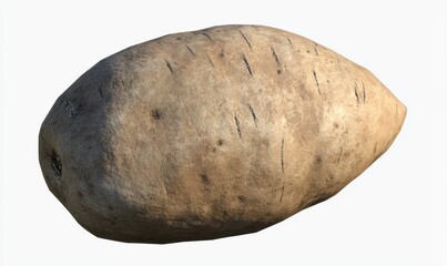 A close-up view of a rustic, unpeeled potato showcasing its natural texture and imperfections