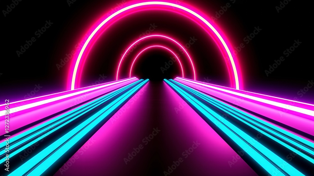 Wall mural futuristic cyber environment with secure nodes neon tunnel digital art abstract aerial view