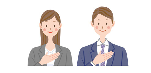 胸に手をあてるビジネスマンのイラスト　誠実