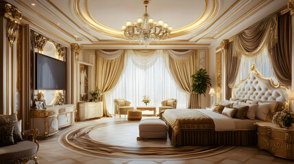 Luxury hotel room interior featuring premium furnishings and a refined design