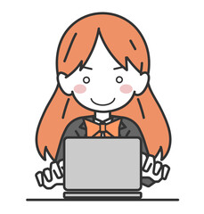 パソコンで授業を受ける女子生徒・学生