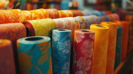 Colorful paper rolls shop display