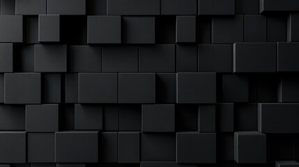 Abstract Black Cube Wall with High Contrast Lighting and Shadows