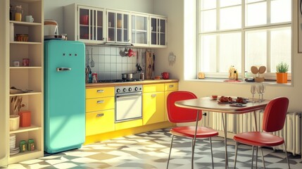 Sunny Retro Kitchen Interior Design