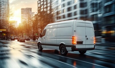 Delivery Van in a Modern Cityscape