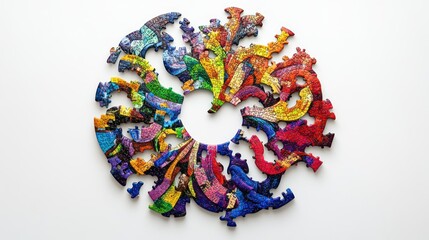Colorful puzzle swirls, table, incomplete