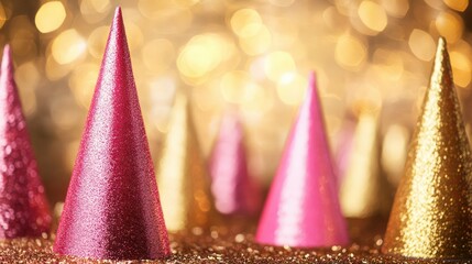 Glittery party hats, festive bokeh