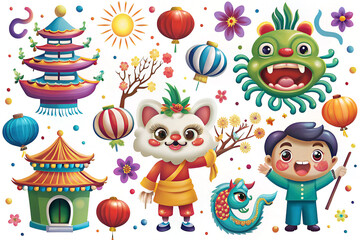 Fototapeta premium Asian Children's Festival Illustration