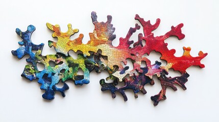 Colorful puzzle pieces, table, art background