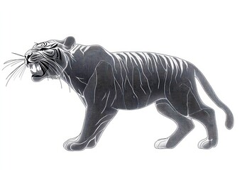 Naklejka premium Minimalist Line Art Roaring Tiger Abstract Wildlife Design