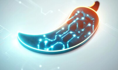 Obraz premium Futuristic glowing chili pepper design with circuit patterns on a sleek digital background