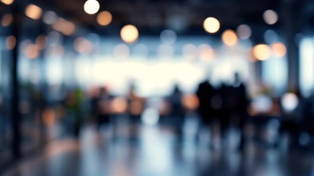 Modern Business office with blurred people, with blurred bokeh background. Modern open space office interior or call centre with blurred business people