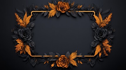Elegant black and gold floral frame. Perfect for invitations or announcements.
