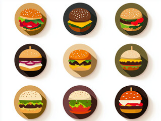 Naklejka premium Icônes de burgers en flat design sur fond blanc