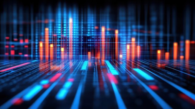 digital dashboard with inventory details in dark office, closeup focus,  with data flow