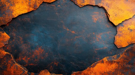 Naklejka premium Intense abstract background. Dark, moody texture with fiery orange and deep blue tones.