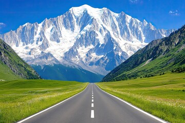Naklejka premium Road leading to a snow capped mountain range