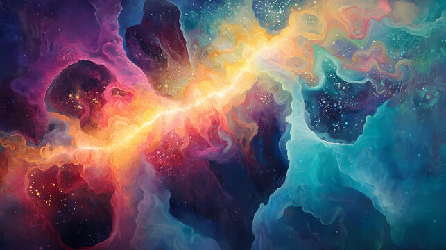 Vibrant superstrings conceptual art for scientific exploration and abstract design. Ethereal Light Beams. Illustration