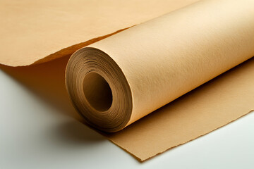 A Roll of Textured Tan Paper Unfurls, Presenting a Versatile Surface Ideal for Creative Projects or Neutral Backgrounds in Design Compositions