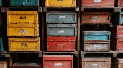 vintagestyle screen with inventory control, warm retro aesthetic,  with logistics icons