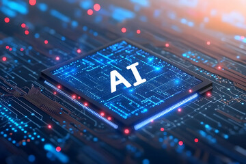 Fototapeta premium Artificial Intelligence Microchip, A Digital Brain Embodied in Silicon, Powering the Next Generation of Technological Advancements