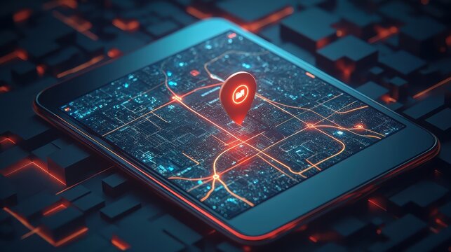 closeup of tablet showing inventory orders, vibrant background light,  with logistics routes