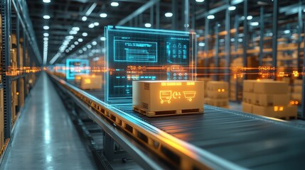 closeup of inventory system on screen in quiet office, soft lighting,  with data icons