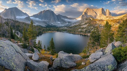 Naklejka premium Majestic Mountain Lake Scenic View at Sunset