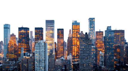 Sunset cityscape view new york city urban skyline evening aerial