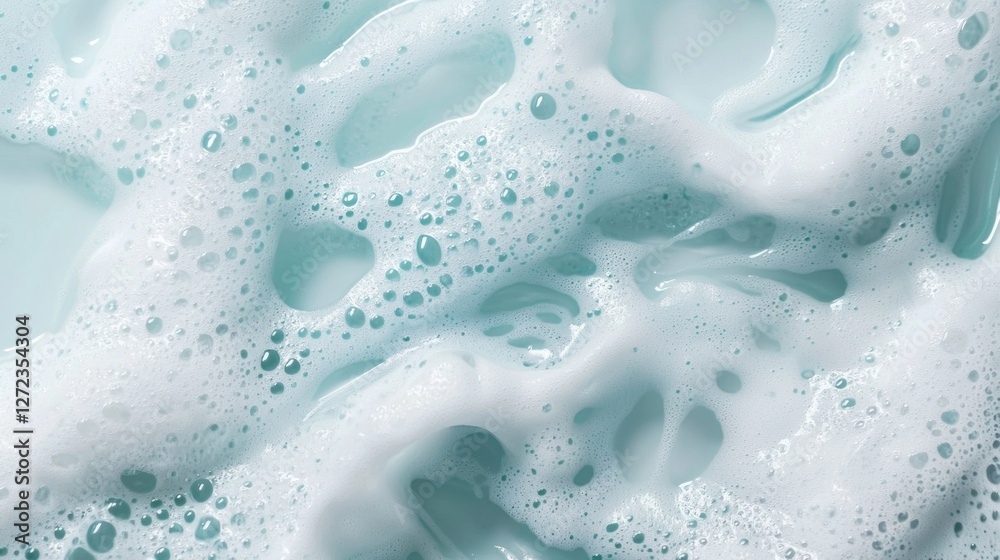 Poster captivating swirls of soap foam create intricate textures and shapes, reflecting soothing blue tones